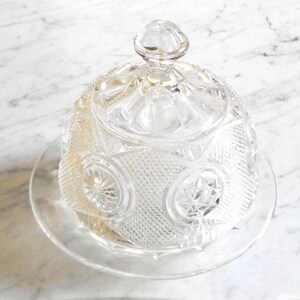 EAPG Star Diamond Glass Covered Butter Dish ~ unknown pattern ~ 2pc Vintage Clear