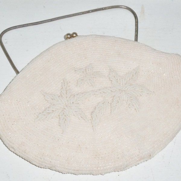 Mister Ernest Simon Made in Hong Kong White Flower Beaded Clutch