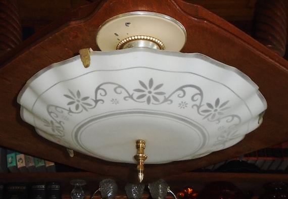 Flower Light Fixture Cover on 4 Bulb Arm Ceiling Fixture Attachment, Vintage Art Deco 19inch