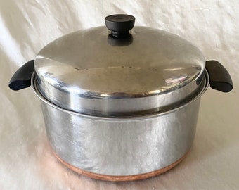Vintage Copper Clad 1801 Revere Ware Process Patent Mark 6Qt Dutch Oven With Dome Lid