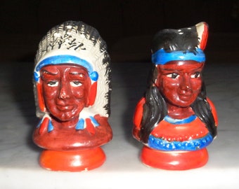 Native American Indian Salt and Pepper Shaker Set Ceramic Made in Occupied Japan, Vintage