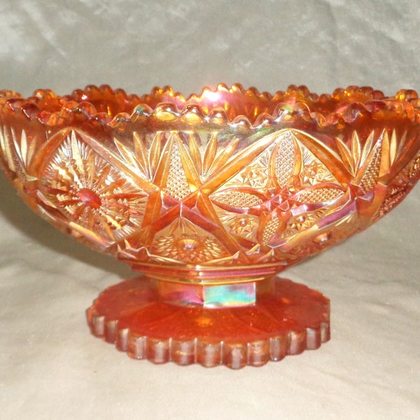 Imperial Marigold Iridiscente Naranja Carnaval Vidrio 9 3/4 pulgadas Sawtooth Pedestal Dish Bowl Flores de lujo