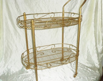 Ovaler Teewagen auf Rädern ~ Gold Eisenstange 2 Tier ~ Vintage Retro Mid Century Modern Sputnik