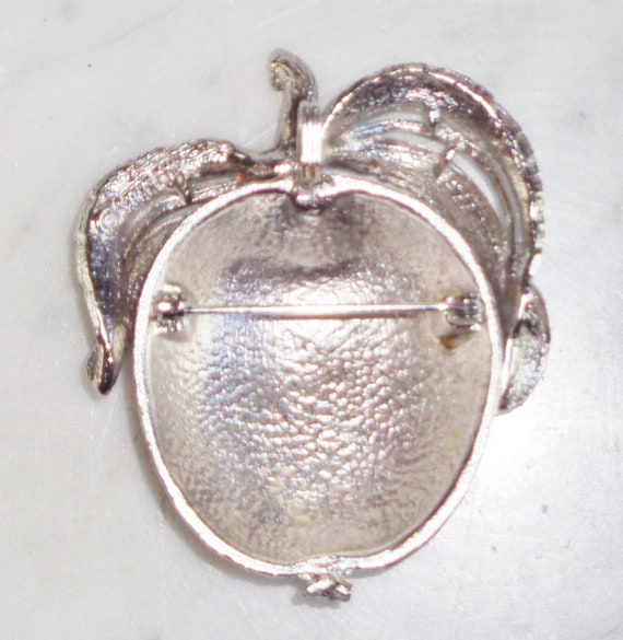 Apple Brooch Sarah Cov Silver Tone Metal Vintage … - image 2