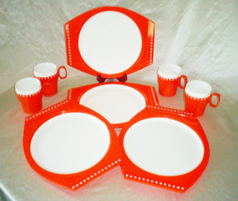 Orange Star Newmar Picnic Lunch Melmac Plates & Cups 8pc Etsy