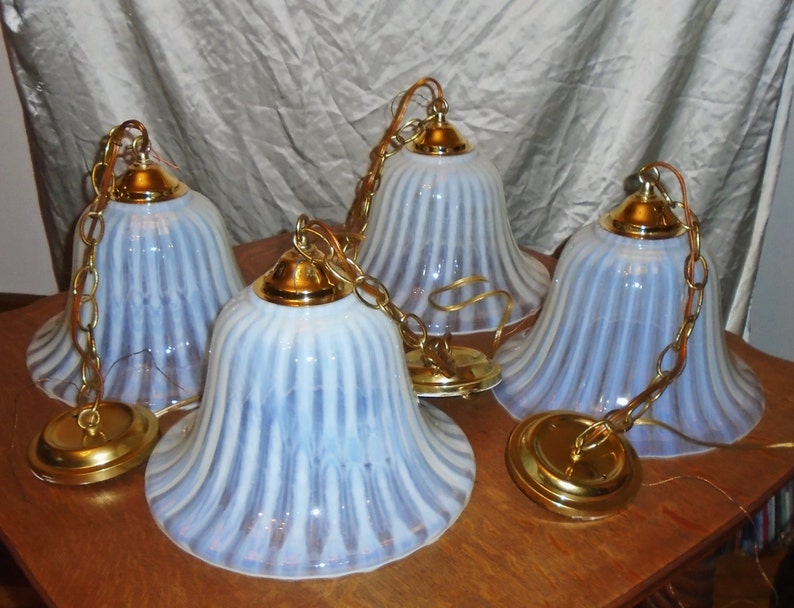 Opaline Moonstone Light Fixtures Bell Shaped Feldman Co Union Made Set Of 4 Vintage Mid Century Modern