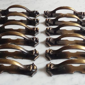 12 Amerock 2-Tone Brass Cabinet Drawer Pull Handles & Back Plates "RD 1978 Can A" Vintage Mid Century