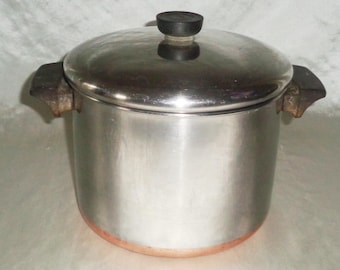 Olla holandesa para sopa con tapa, 5 cuartos de galón, revestida de cobre, Revere Ware, 1801, Rome, NY, EE. UU.