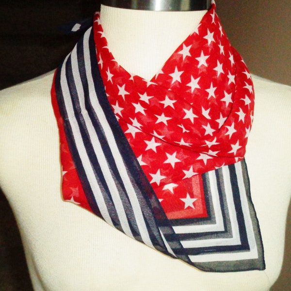 Red White & Blue Stars and Stripes Scarf 20x20 inch Square, Vintage