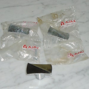 Ajax Chrome Atomic Rectangular Set of 3 Vintage Knob Cabinet Door Pulls