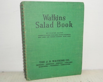 1e editie 1946 Watkins Salade Cook Book Recepten Groene spiraal hardcover boek van 260 pagina's