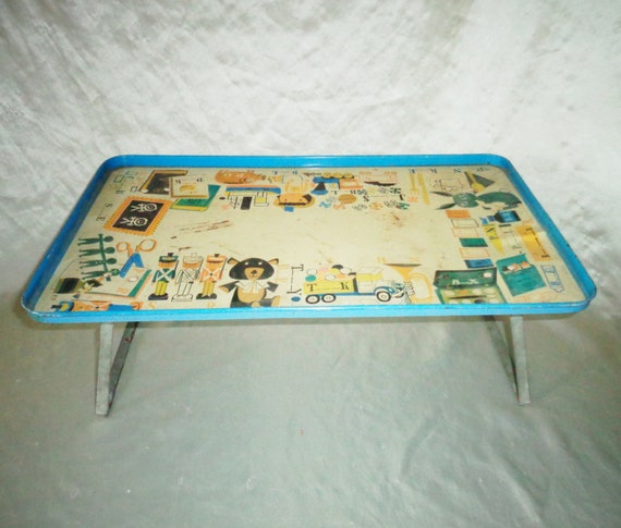 Spelling School Pressman Toy Corp #2285 Lap Desk Tray Stands w Folding Legs - 20 x 13 x 7 3/4 inch