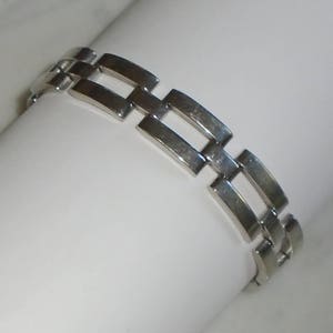 Link Bracelet Chrome Silver Tone Metal 7 1/2inch, Vintage Costume Jewelry