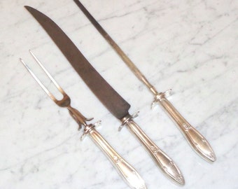 Set da intaglio in argento placcato Holmes & Edwards ~ Affilacoltelli e forchette, vintage