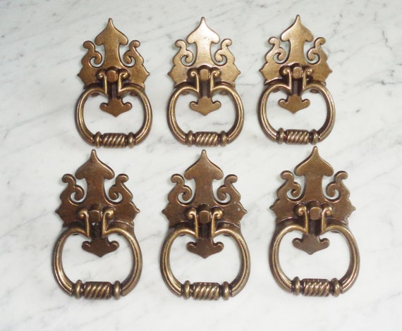 Vintage NOS 1960/'s DROP Pulls Antique Brass Knob Drawer National Lock Handles