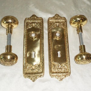 Vintage Brass Door Knobs & Back Plate Cover Sets, Made in India