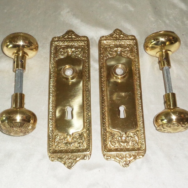 Vintage Brass Door Knobs & Back Plate Cover Sets