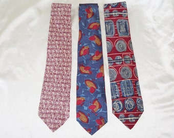 Club Fellow 3 vintage Mens Neck Tie's 1980s Red Blue Purple Print