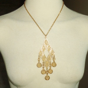 Vintage Diamond Charm Pendant on 18 inch Gold tone Metal Necklace