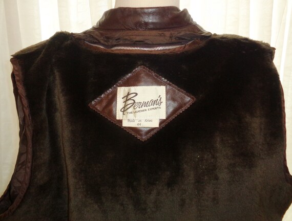 Bermans Mens Brown Leather Coat, Size 44 , Lined … - image 10