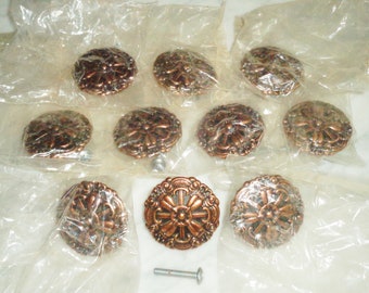 HYER 1 3/4 inch Copper Crown Deco Cabinet Door Drawer Pull Knobs, Set of 10 Vintage Mid Century New Old Stock, MIP