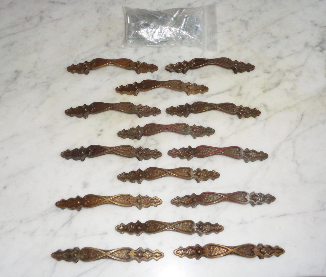 14 Hammered Brass Tone Metal Gothic Cabinet Drawer Pull Handles 