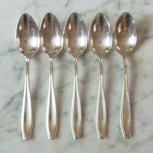 Adonis Pat Apr 17 17 Simeon L George H Rogers Co XII Silver Plate 5 1/2 inch Set of 5 Demitasse Spoons