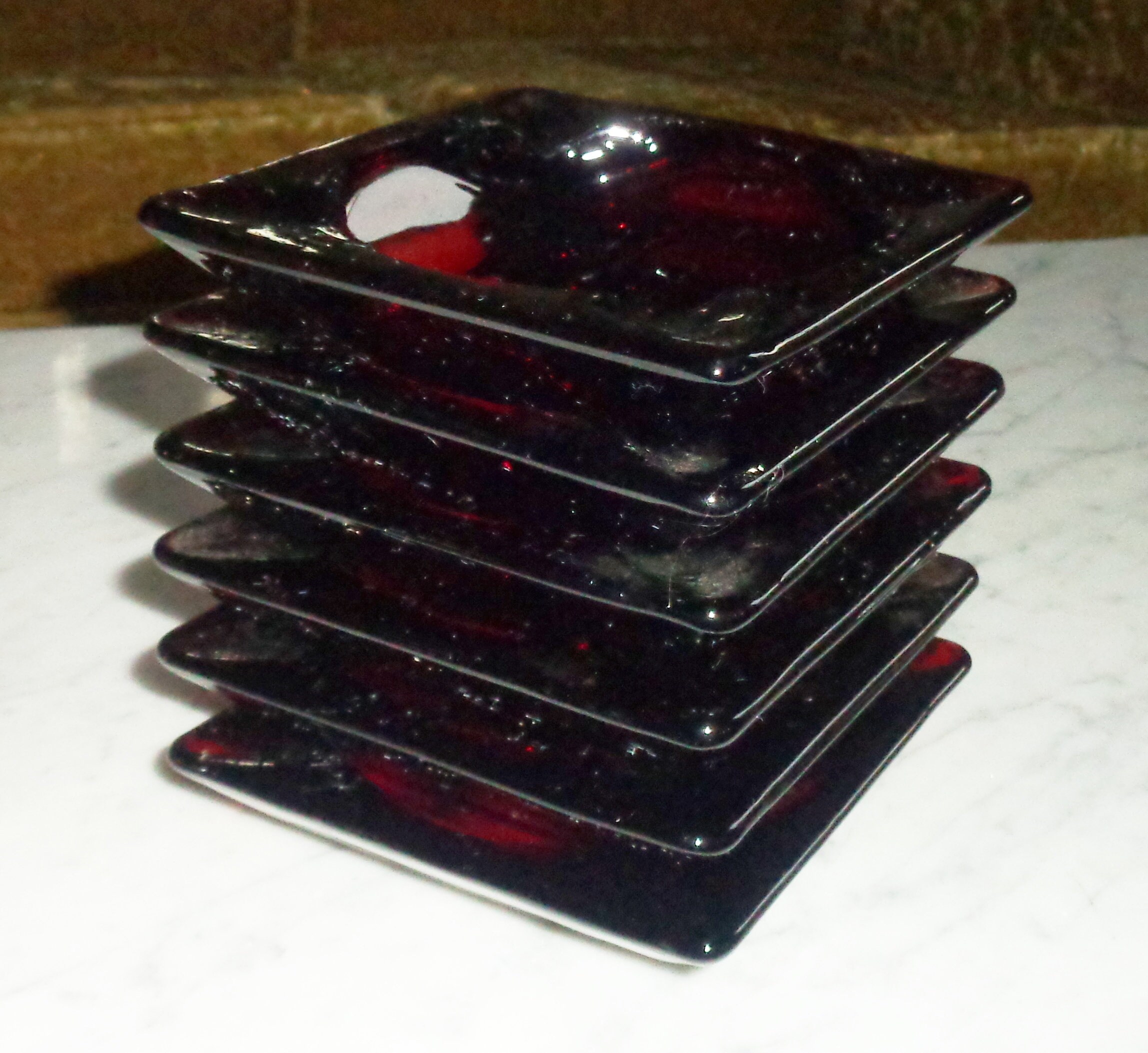 Set of 6 Vintage Anchor Hocking Glass Company Square Ruby