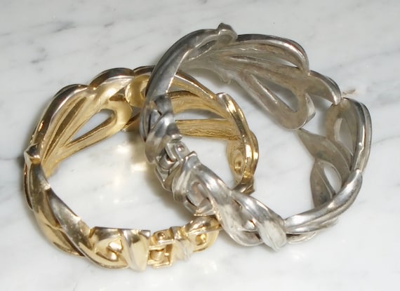 Hinged Cuff Bracelets Set of 2 matching Vintage G… - image 5