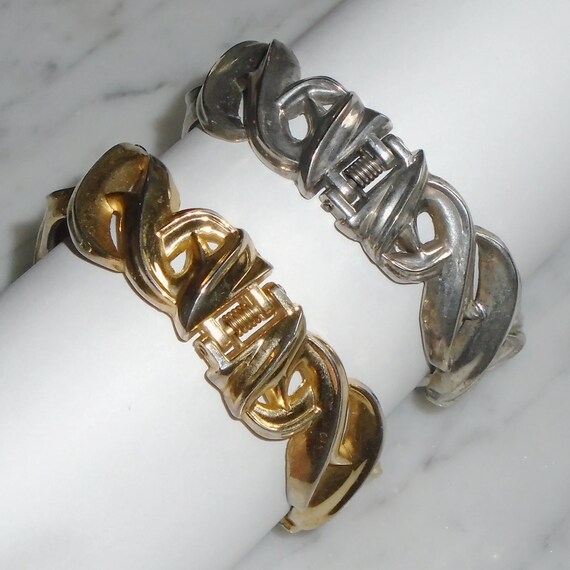 Hinged Cuff Bracelets Set of 2 matching Vintage G… - image 2