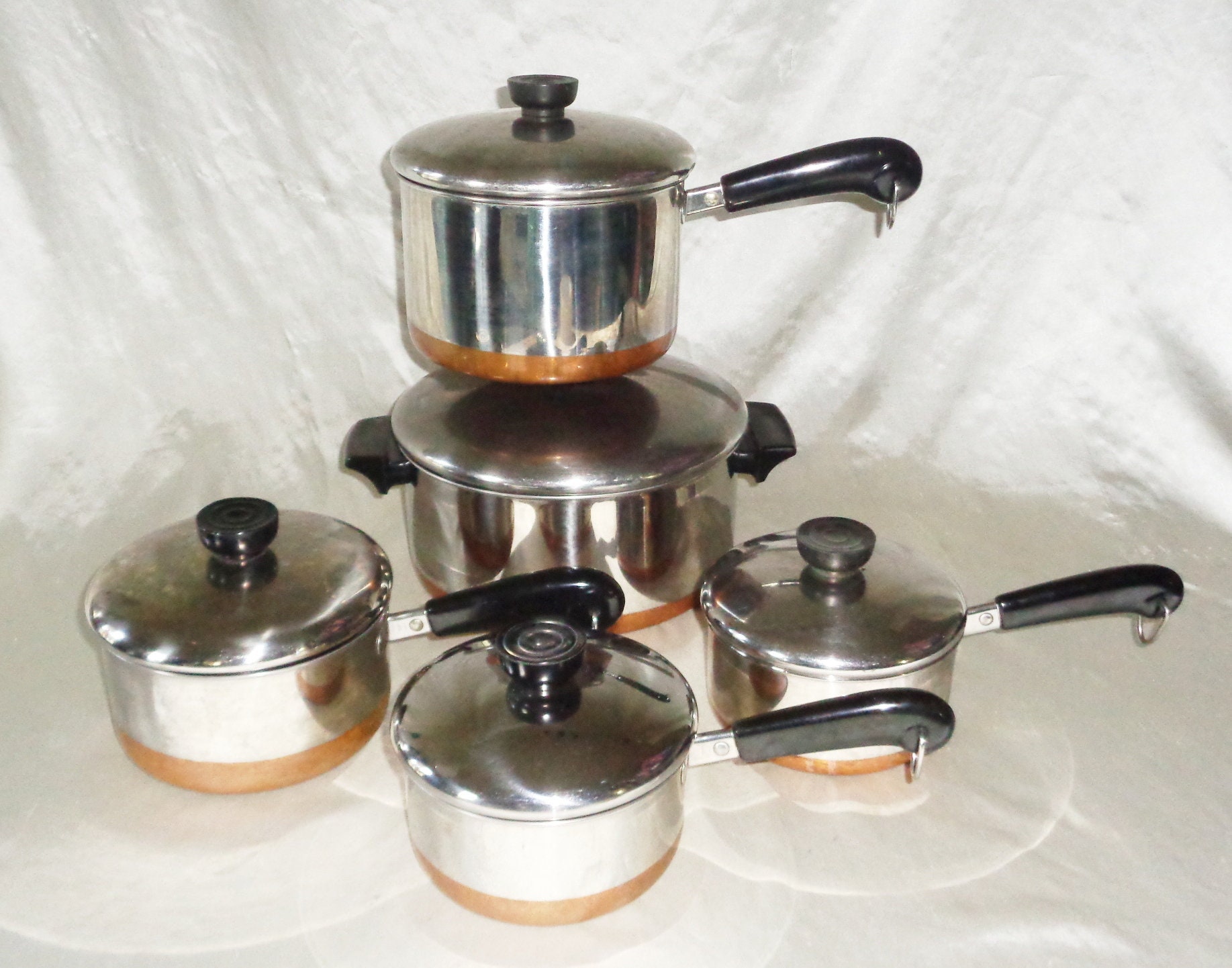 10pc Stainless Steel Revere Ware Copper Bottom Pot & Pan Set
