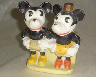 Portaspazzolino in ceramica Walt Disney Topolino e Minnie anni '40, prodotto in Giappone