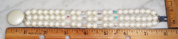 Bracelet Pearl & Iridescent Bead Vintage 3 Strand… - image 2