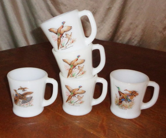 5 Game Birds Fire King D Handle Coffee Mugs Cups Vintage Grouse