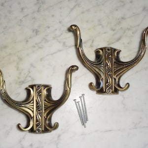 Del Mar 2 Double Double Brushed Brass Coat Hook Vintage Mid Century Style Deco