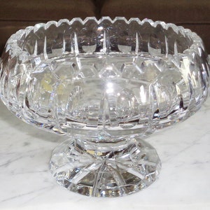 HEAVY Crystal Pedestal Centerpiece Compote Candy Dish Thumbprint Sawtooth, Nearly 6 Pounds!