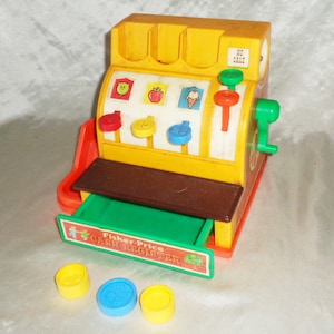 1974 Vintage Fisher Price Cash Register & 3 Coins #926