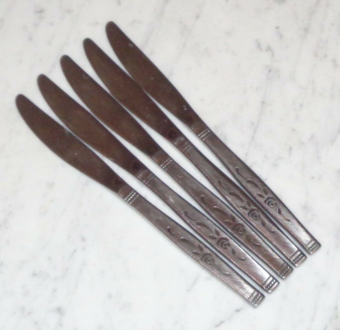 5 Oneidaware Stainless Rosewood 9 Inch Solid Handle Dinner Knives Etsy