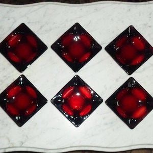 Set of 6 Vintage Anchor Hocking Glass Company Square Ruby Red 4 3/4 inch Ashtrays