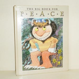 May include: The Big Book for P.E.A.C.E. children's book cover featuring a yellow and orange monster with a nest of blue birds on its head.