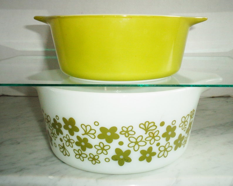 Pyrex Spring Blossom Nesting Casserole Dish Bowls Green Flower Etsy