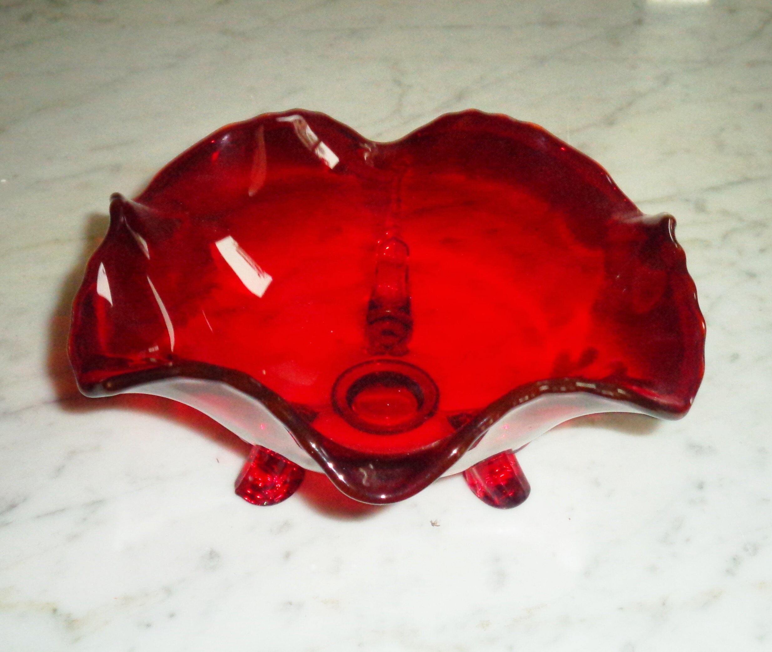 Fenton Ruby Red Glass Footed Ruffled Relief Bowl 6 Inch 3 Toed Etsy
