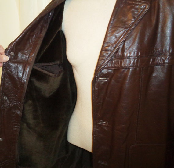 Bermans Mens Brown Leather Coat, Size 44 , Lined … - image 6