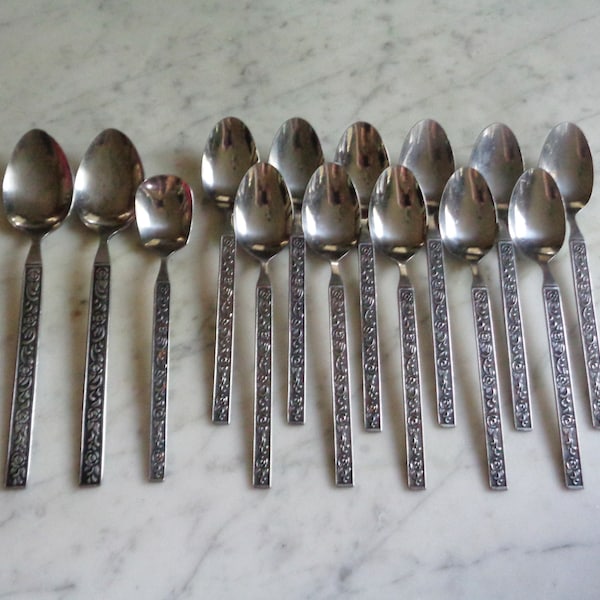National Stainless Japan Costellano 11 Teaspoons, 2 Table Spoons, 1 Sugar Spoon