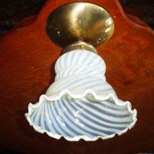 Opalescent Opaline Moonstone Ceiling Light Fixture w 7 inch Hurricane Shade