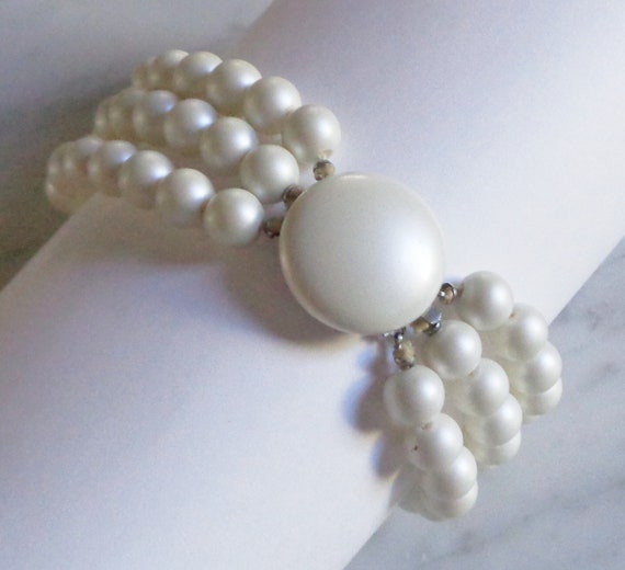 Bracelet Pearl & Iridescent Bead Vintage 3 Strand… - image 3