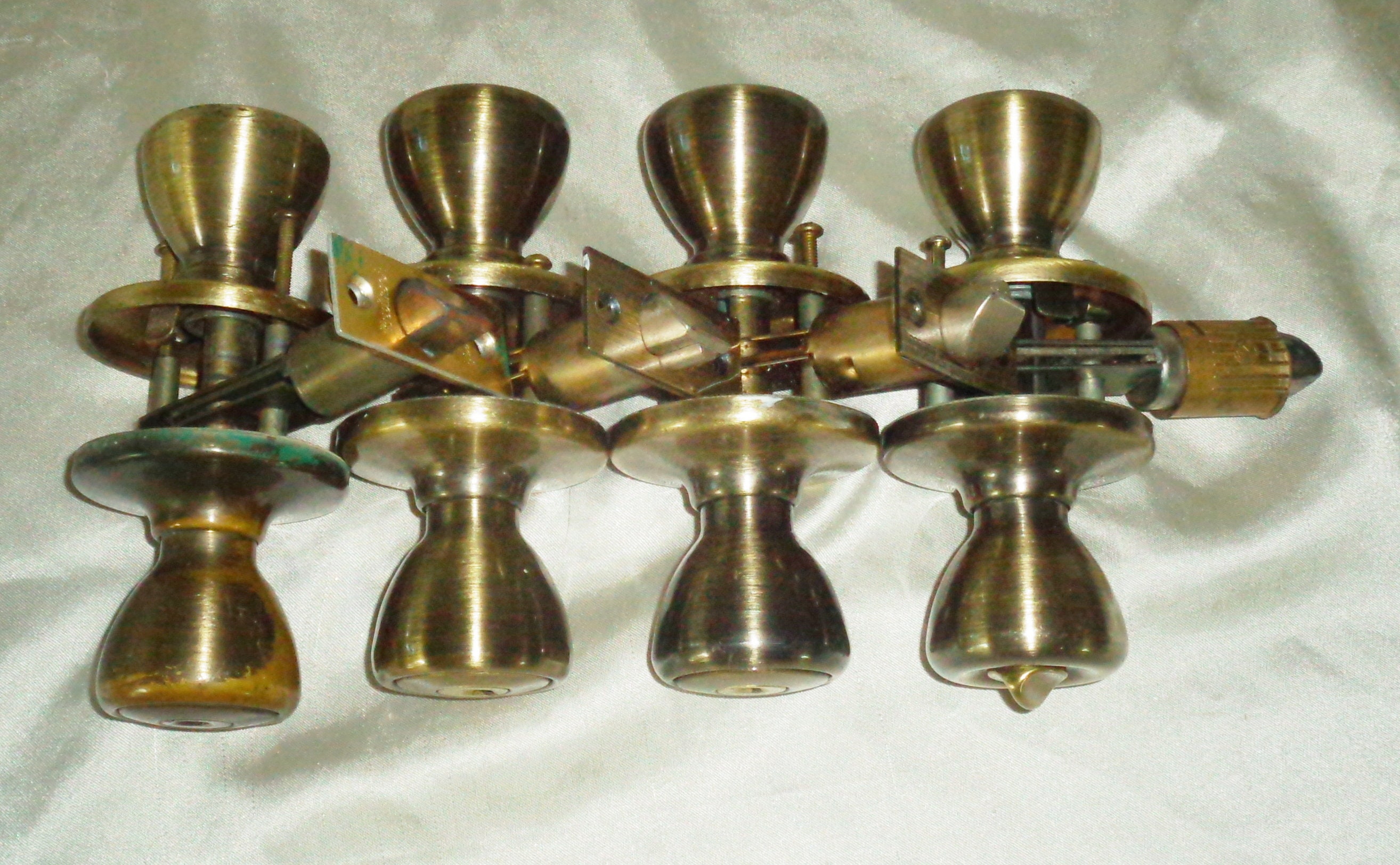 Kwik Set Antique Brass Door Knob Handle Dummy Locking Lock Sets, Set of ...