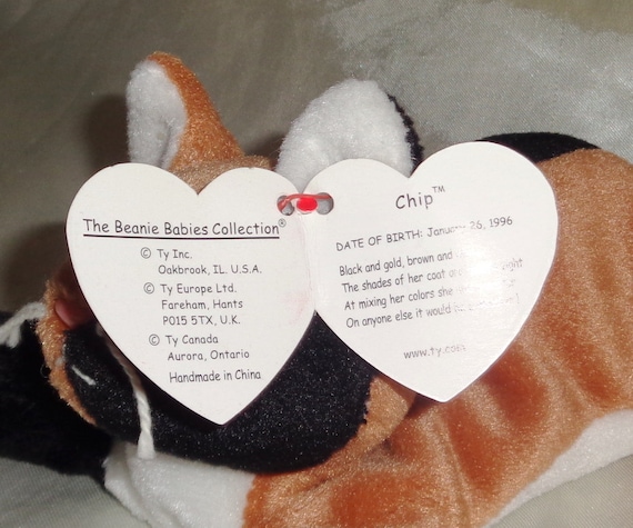 Ty Beanie Babies Baby 1996 Chip Cat Birthday January 26 1996 Error