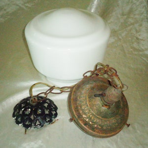 LARGE Vintage Art Deco Light Globe Diner / School House Mushroom Hanging Fixture ~ White Milk Glass Globe