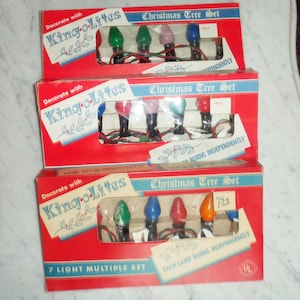 King O Lites Noma Christmas Tree 3 Vintage Light Sets, 7 Stand Christmas Lights in Original Boxes